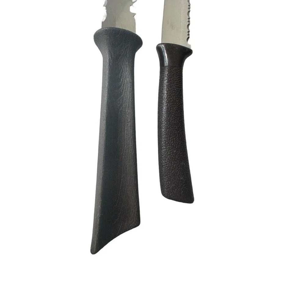 2 Piece Quick Cut Knife Serrated Knife Set Vintage USA Made Brown Composite